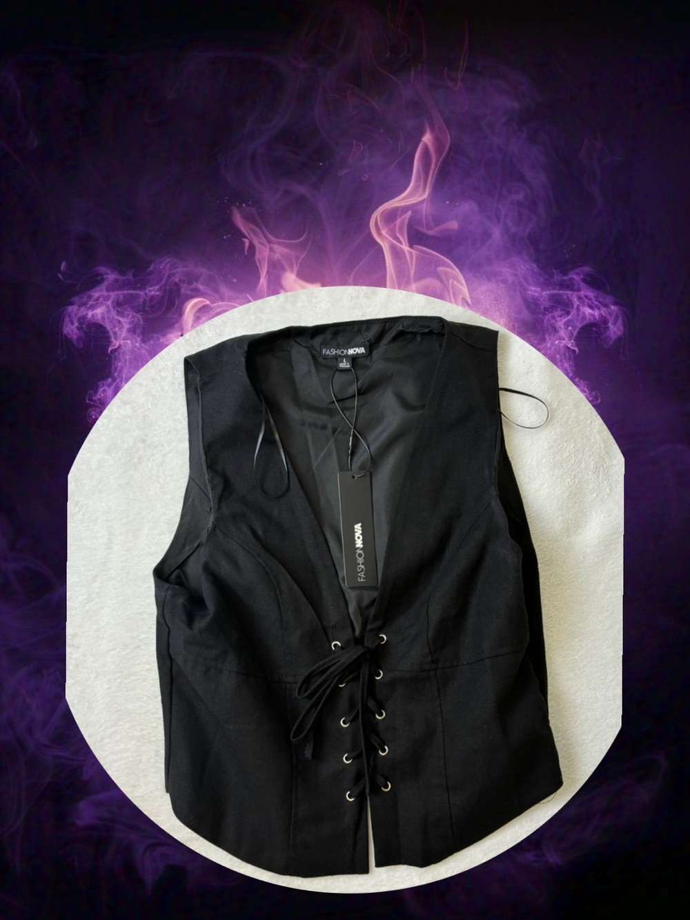 Fashion Nova Black Lace-Up Front Vest